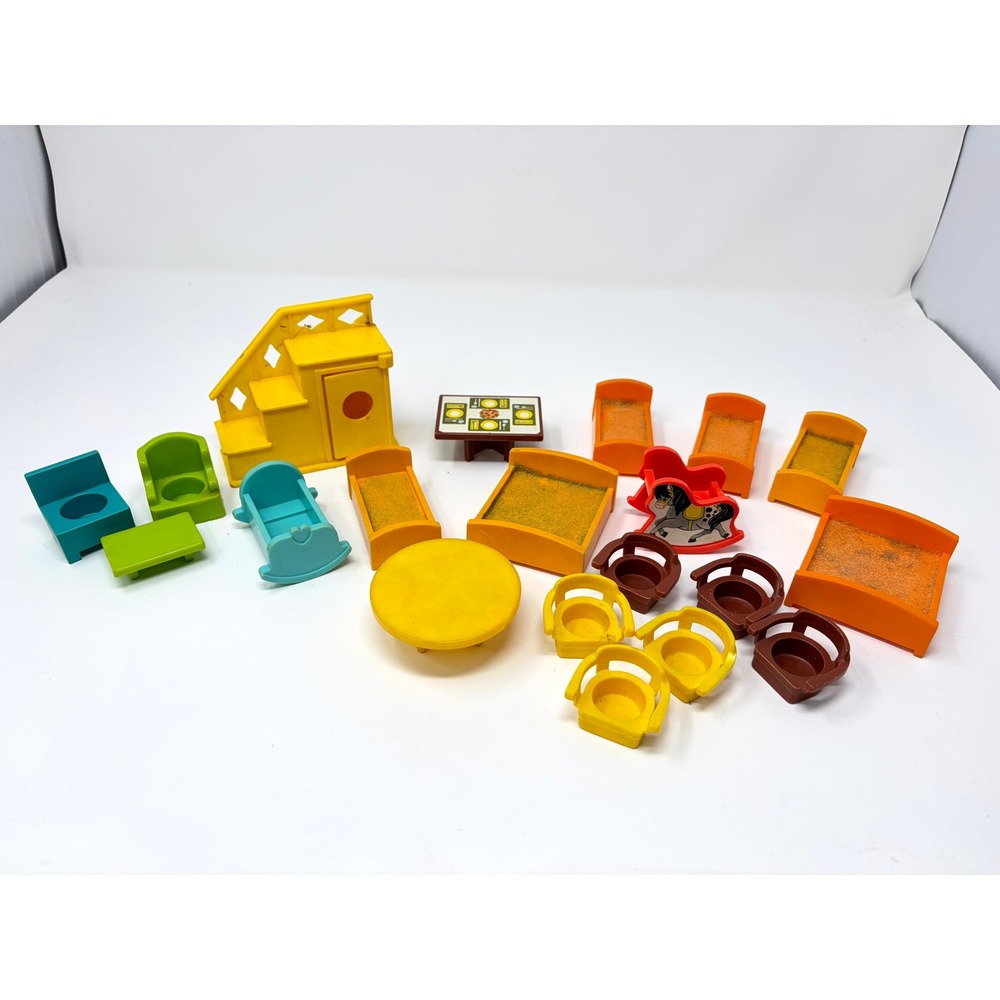 Vintage Fisher Price Little People Furniture Lot 20pc Beds Table Chairs Stairs